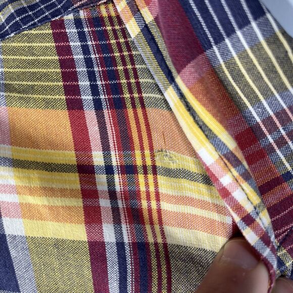 LANDS ENDS BUTTON DOWN LONG SLEEVE SHIRT MENS LARGE TALL YELLOW PLAID RED RIPPED - Picture 4 of 14